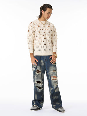 Ripped Openwork Crewneck Sweater - thumbnail 8