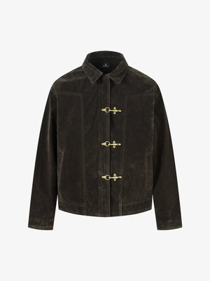 Retro Unique Metal Button Suede Lapel Bomber Jacket - thumbnail 2