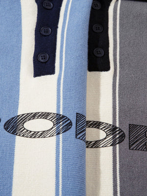 Retro Striped Polo Collar Sports Jersey Knit Sweater - thumbnail 13