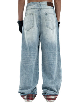 Plaid cuff jeans – on model, back | XoKool