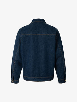 Dark Wash Denim Trucker Jacket with Metal Buttons – Dark Indigo, back | XoKool