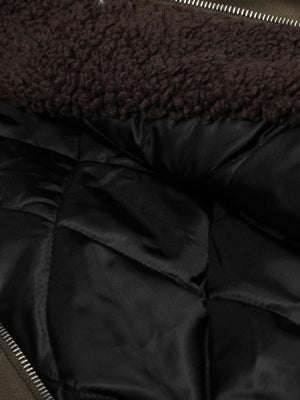 Vintage Zipper Pocket Design Sherpa Lined Collar Padded Jacket - thumbnail 10