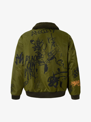 Street Graffiti Lamb Collar Flight Cotton Jacket - thumbnail 2