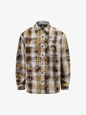 Distressed Mottled Plaid Human Figure Long Sleeve Shirt - thumbnail 1
