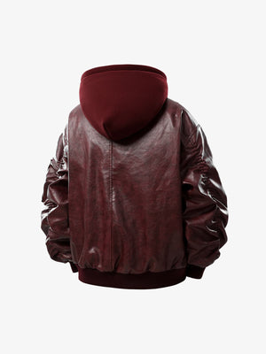 Retro Distressed Washed PU Leather Cotton Jacket - thumbnail 3