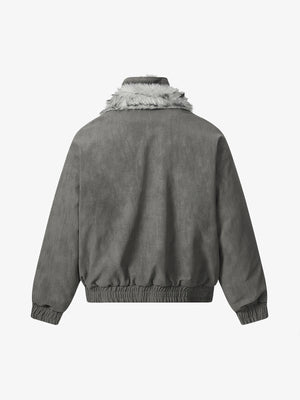 Vintage Dual-layer Collar Fleece-lined Zipper Jacket - thumbnail 3