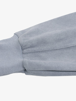 Vintage Suede Letter Embroidered Cropped Hooded Sweatshirt - thumbnail 14