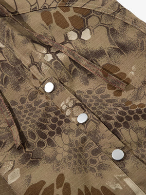 Adjustable Drawstring Python Camouflage Barrel Cargo Pants - thumbnail 6