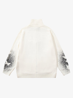 Street Dark Phantom Butterfly Stand-Collar Knit Cardigan Sweater - thumbnail 3