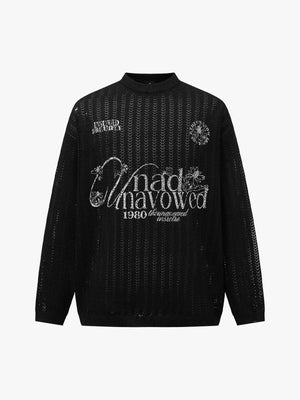 Streetwear Retro Hollow-Out Knit Sweater - thumbnail 2