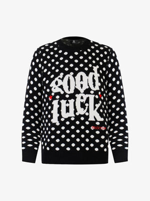 Retro Polka Dot Letter Jacquard Loose Knit Sweater - thumbnail 8