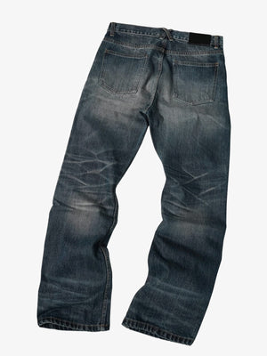 Dunkelblaue Baggy Jeans mit Whiskering – Rückseite, flach | XoKool