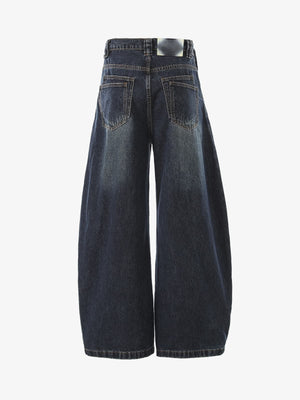 Dark Indigo Barrel Jeans with Double Seams – back view | XoKool