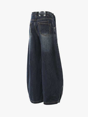 Dark Indigo Barrel Jeans with Double Seams – side view | XoKool
