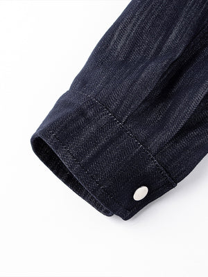 Indigo denim jacket – snap cuff close-up | XoKool