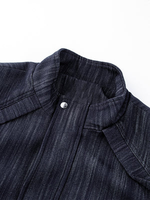 Dark Indigo Denim Harrington Jacket – stand collar close-up | XoKool