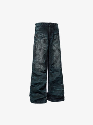 Dark Indigo Dirty Wash Wide Leg Jeans – Dark Indigo, front flat | XoKool