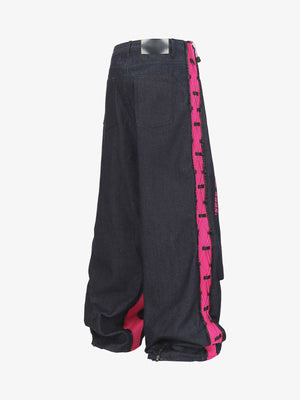 Dark Wash Baggy Jeans with Pink Mesh Panels – back view | XoKool