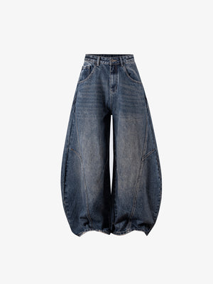 Dark Wash Horseshoe Jeans with Twisted Seams – front flat lay | XoKool