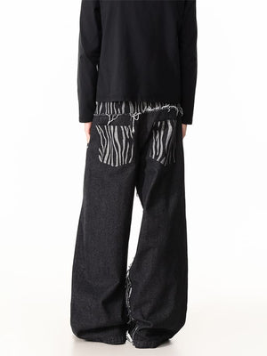 Dark Wide Leg Jeans with Zebra Print Panels – on model back | XoKool