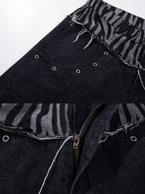 Zebra Print Jeans – waist eyelets and zip close-up | XoKool
