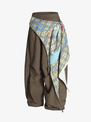 Contrast Graffiti Plaid Decorative Patchwork Loose Casual Pant - thumbnail 4