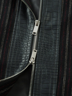 Textured PU Leather Patchwork Retro Stripe Jacket - thumbnail 7