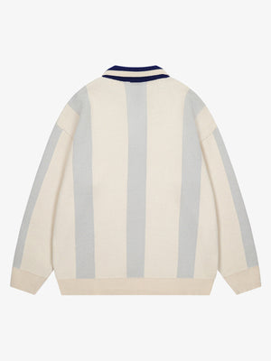 Vertical Striped Colorblock Lapel Sweater - thumbnail 3