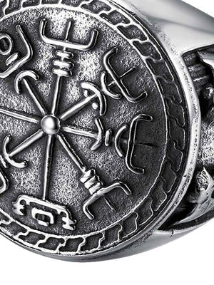 Wikinger Kompass Siegelring mit Axt-Schultern – Siegelfläche im Detail | XoKool