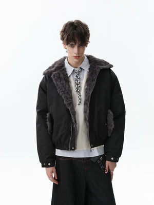 Faux Fur Collar Zipper Padded Bomber Jacket - thumbnail 7
