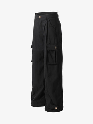 Wide leg cargo pants – Black, side view | XoKool