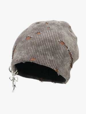 Retro Wasteland Style Distressed Knit Hanging Charm Beanie - thumbnail 8