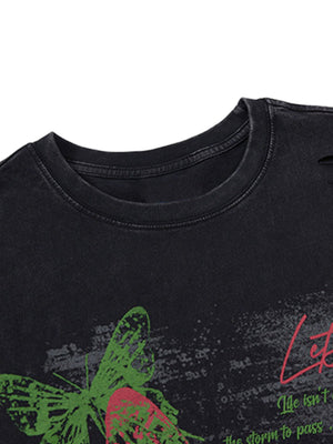 Distressed Graphic Butterfly Print Vest - thumbnail 6