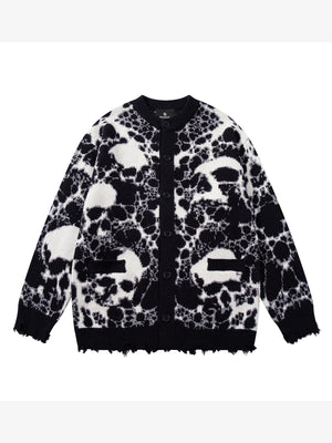 Vintage Skull Leopard Jacquard Knitted Cardigan - thumbnail 2