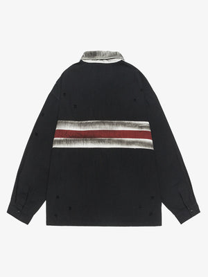 Distressed Long Sleeve Rugby Shirt in Black – back view | XoKool