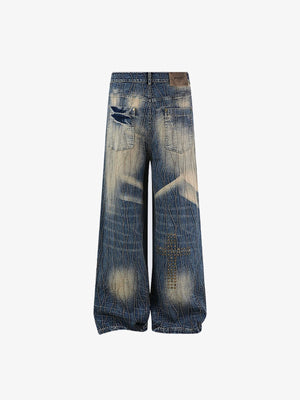 Jean cloutés délavé sale avec détail étoile – vue de dos à plat | XoKool