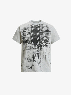 Distressed American Flag T-Shirt in Heather Grey – Grey, front view | XoKool