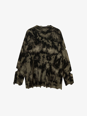 Distressed Black and Khaki Tie Dye Knit Sweater – back view | XoKool