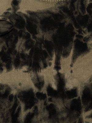 Distressed Black and Khaki Tie Dye Knit Sweater – tie-dye close-up | XoKool