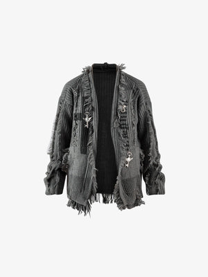 Distressed Chunky Knit Strickjacke mit offener Front – Anthrazit, Vorderansicht | XoKool