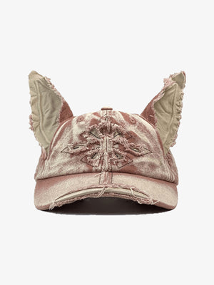 Distressed Denim Baseball Cap with Frayed Ears – Pink, front view | XoKool