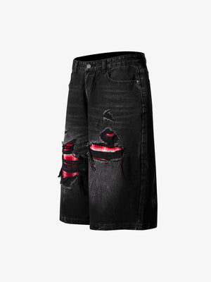 Jorts negros rotos de cuadros – vista lateral en ángulo plana | XoKool