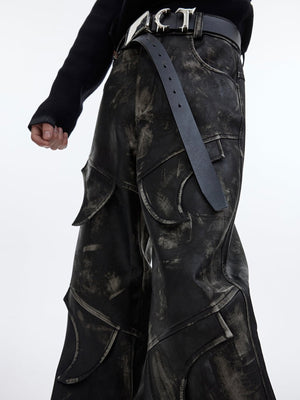 Distressed Faux Leather Pants with Wide Leg – on model, belt close | XoKool