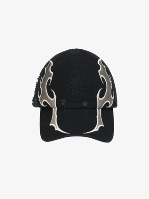 Gorra de béisbol negra desgastada con llamas – negro, vista frontal | XoKool