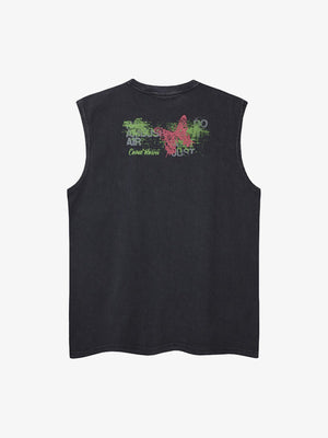 Camiseta sin mangas rasgada con mariposa gráfica, negra o gris – negro, vista trasera | XoKool