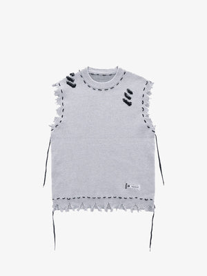 Distressed Strickweste mit ausgefranstem Saum – Hellgrau, Vorderansicht flach | XoKool