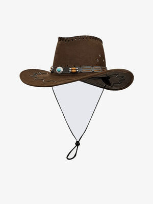 Distressed Leather-Look Western Cowboy Hat – Brown concho, front view | XoKool