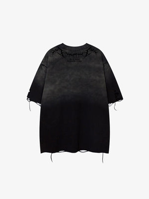 Distressed ombre t-shirt – Black back flat lay | XoKool