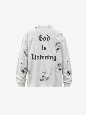 Camiseta de manga larga desgastada con salpicaduras de pintura y cruz estampada – vista trasera (texto en la espalda) | XoKool