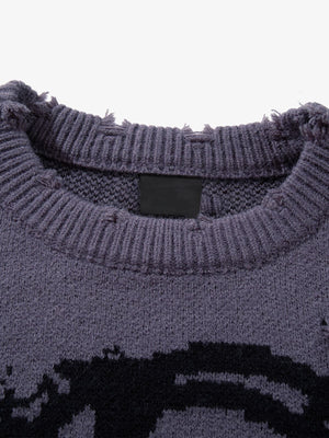 Skull sweater – Grey Purple, neckline close-up | XoKool